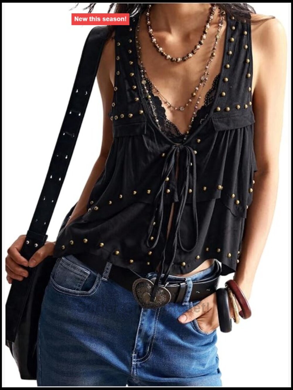 Studded Sleeveless Ruffle Crop Tank Top